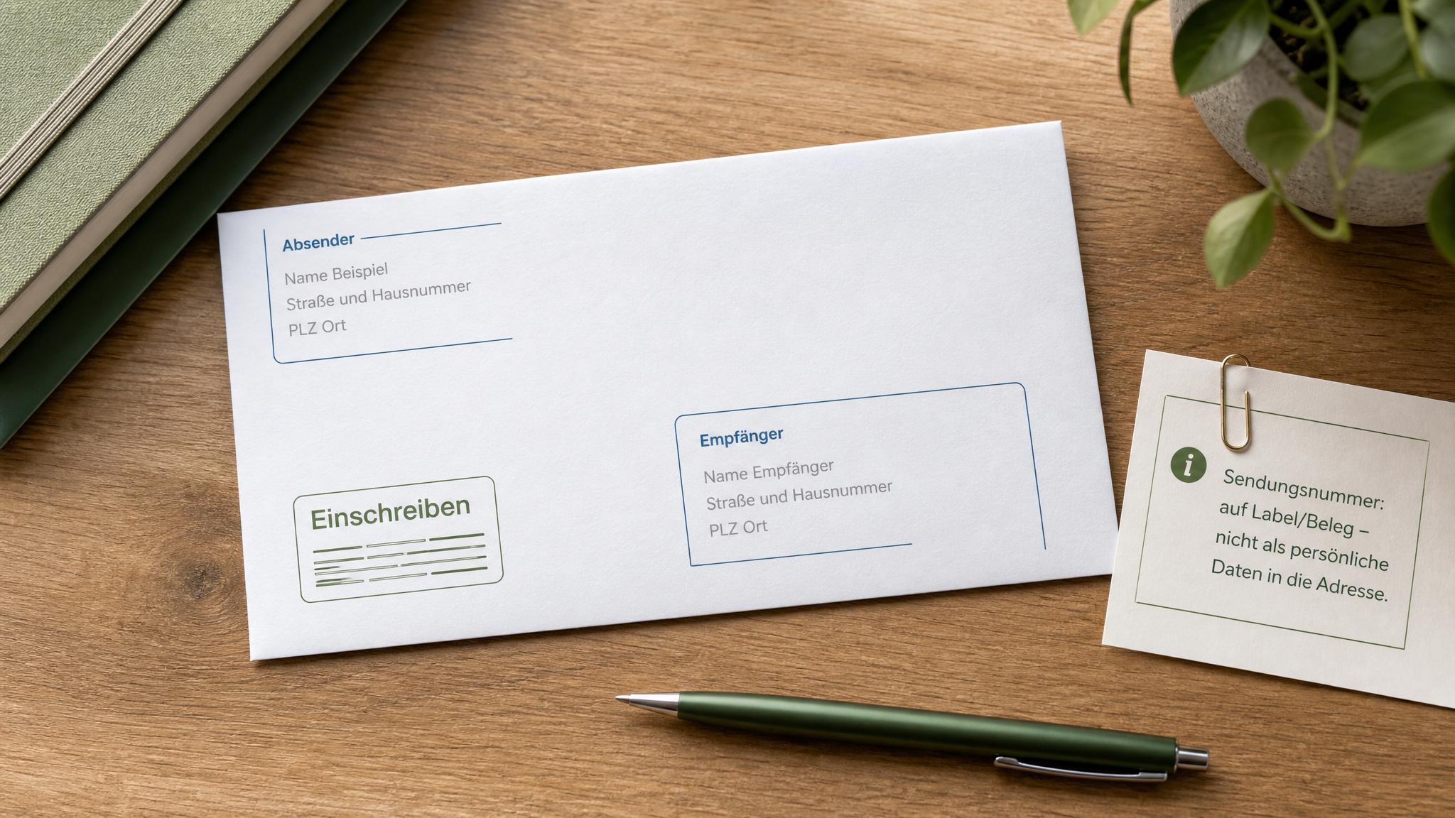 Brief per Einschreiben richtig beschriften mit Empfängeradresse Absender und neutralem Einschreiben-Label